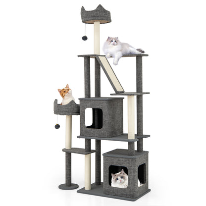 1.8m Tall Cat Tree with Scratching Posts and Board for Indoor Cats-Grey