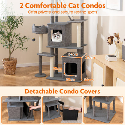 1.8m Tall Cat Tree with Scratching Posts and Board for Indoor Cats-Grey