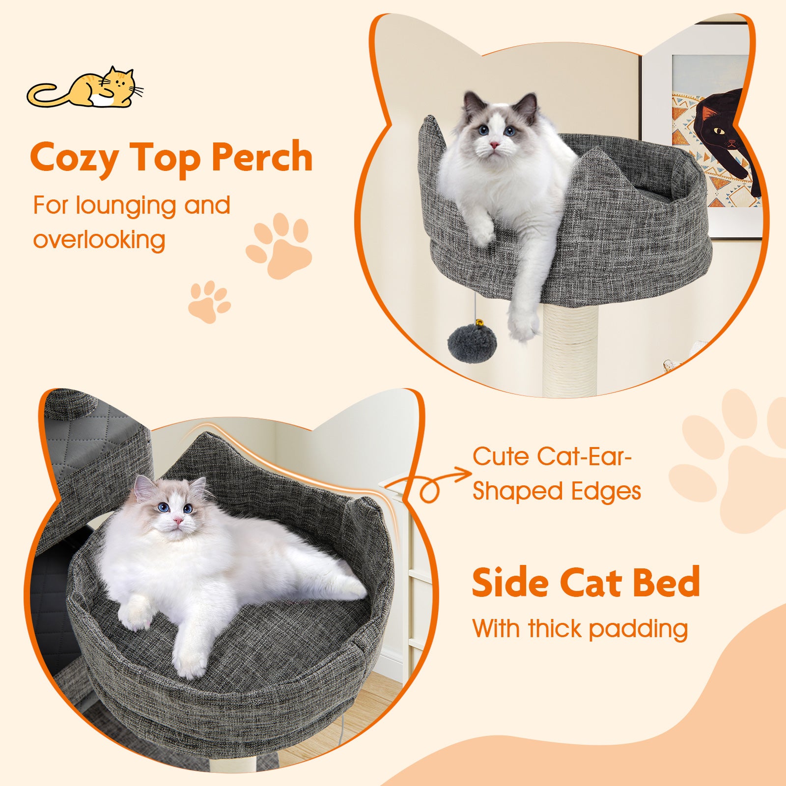 1.8m Tall Cat Tree with Scratching Posts and Board for Indoor Cats-Grey