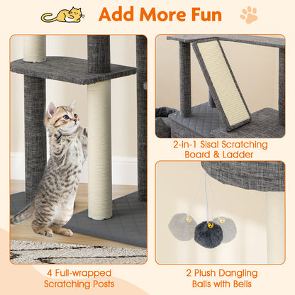 1.8m Tall Cat Tree with Scratching Posts and Board for Indoor Cats-Grey