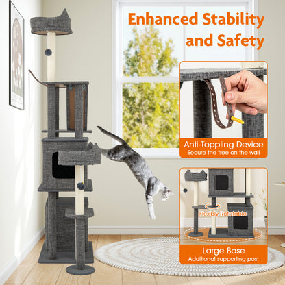 1.8m Tall Cat Tree with Scratching Posts and Board for Indoor Cats-Grey