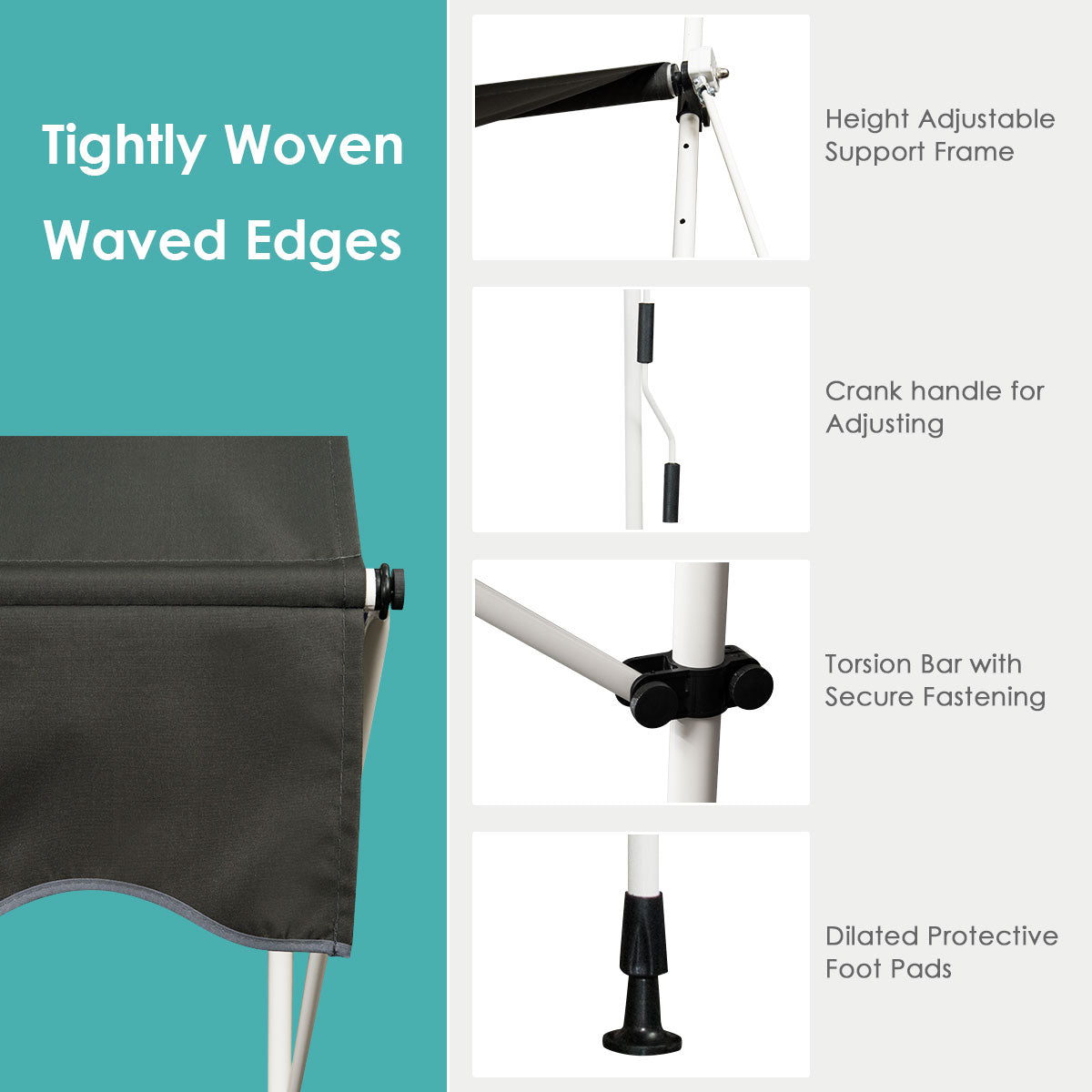 Telescopic Awning Sun Shade with Manual Crank Handle for Window Balcony Garden-4M