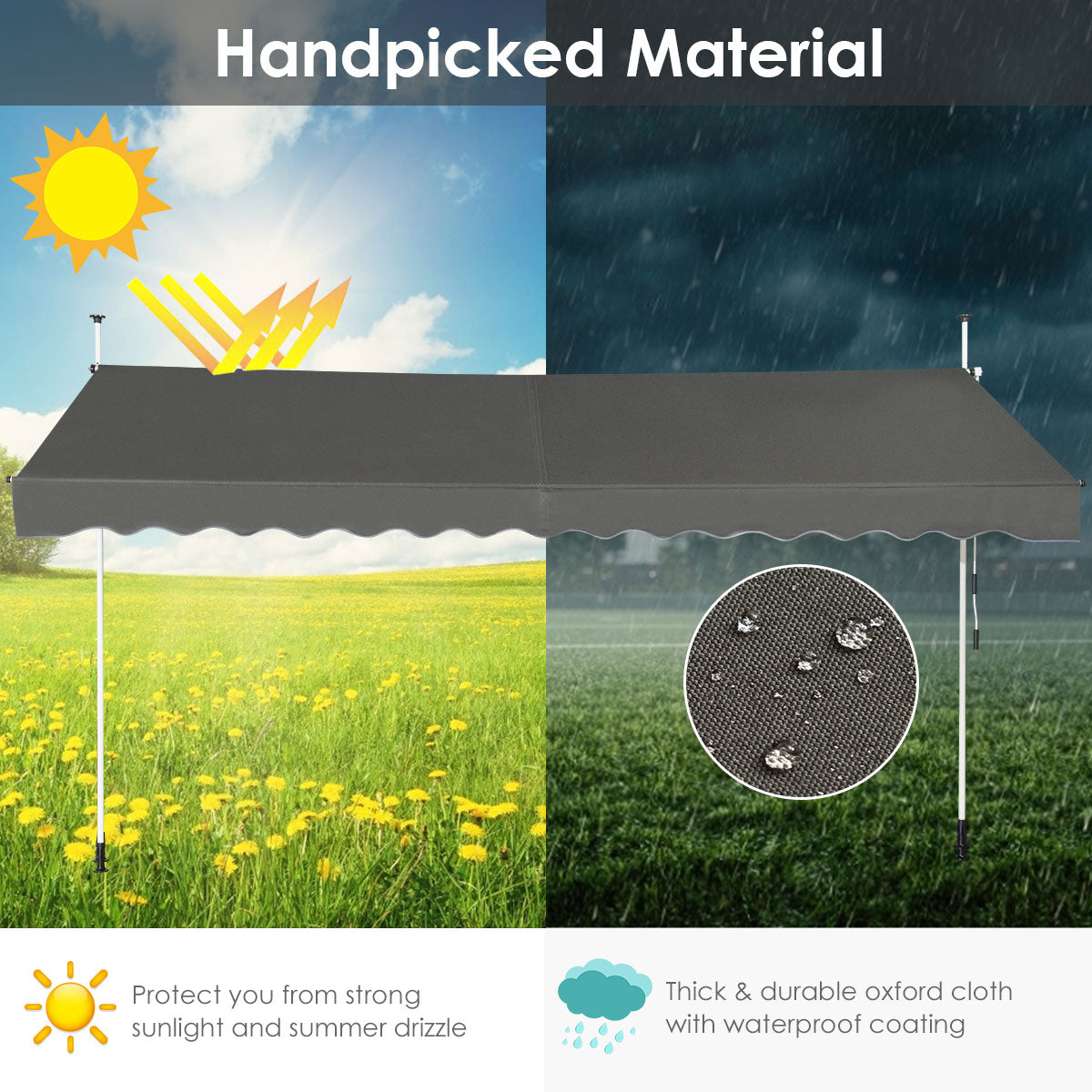 Telescopic Awning Sun Shade with Manual Crank Handle for Window Balcony Garden-4M