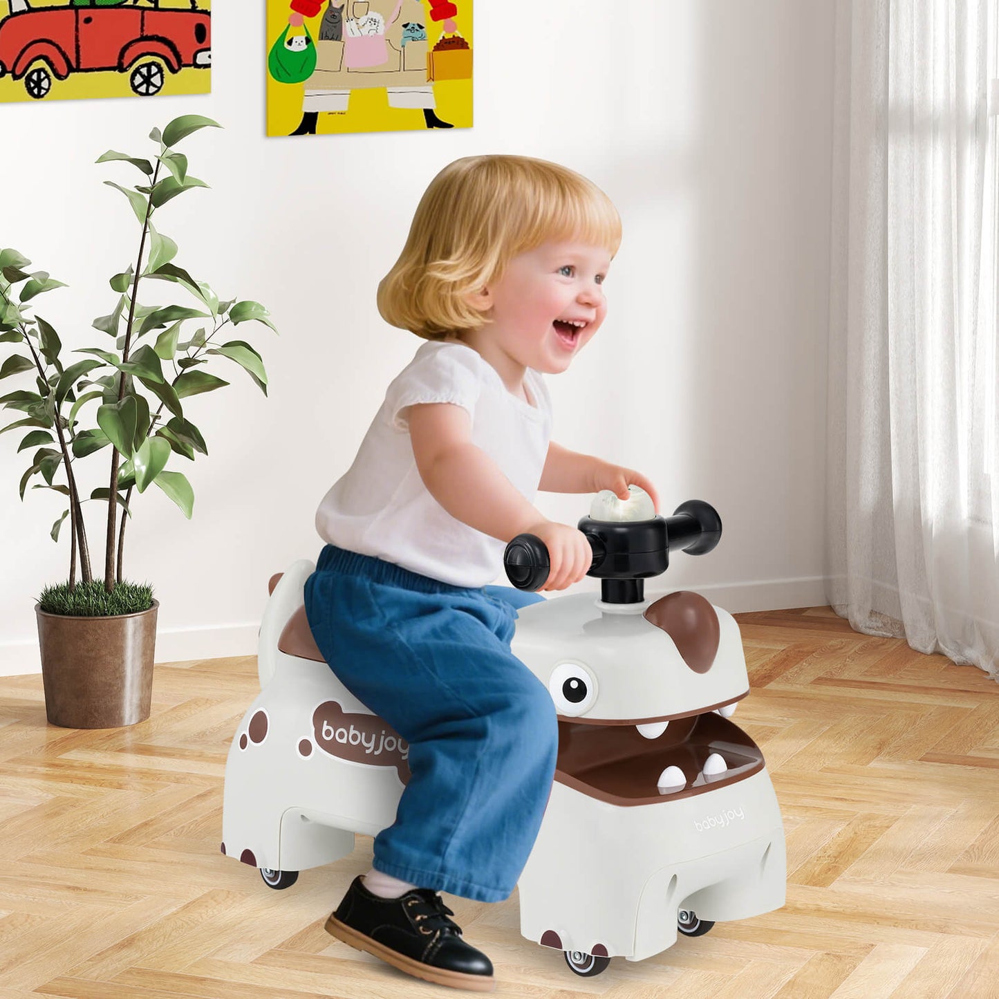 Toddler Ride on Toy Walking Sliding Car with Under Seat Storage-White