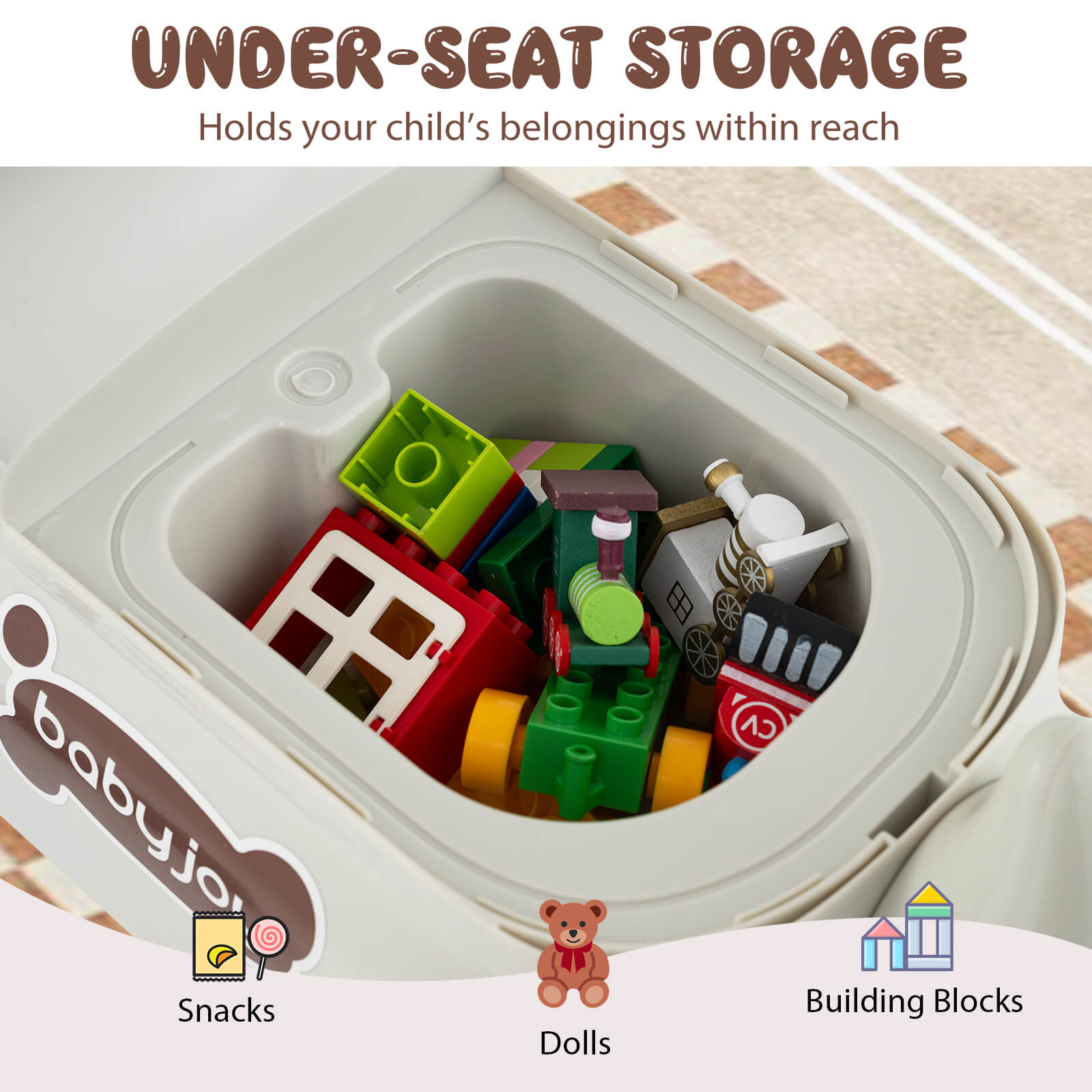Toddler Ride on Toy Walking Sliding Car with Under Seat Storage-White