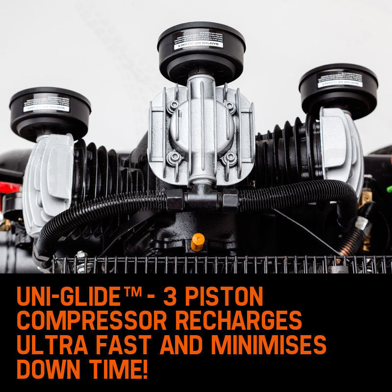 115PSI 120L 8HP Petrol Air Compressor with Tri-V Piston Design