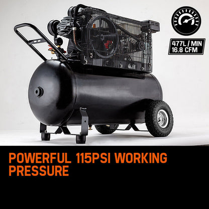 115PSI 120L 8HP Petrol Air Compressor with Tri-V Piston Design