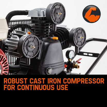 115PSI 120L 8HP Petrol Air Compressor with Tri-V Piston Design