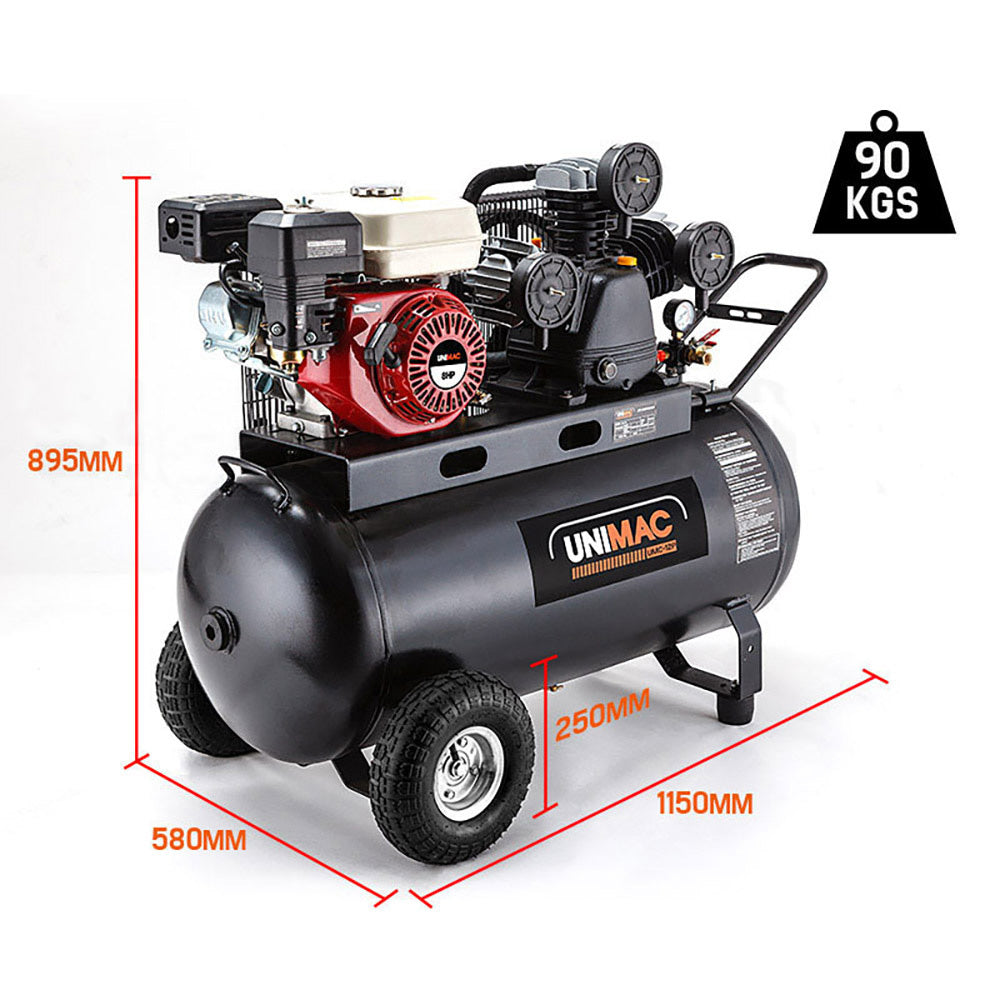 115PSI 120L 8HP Petrol Air Compressor with Tri-V Piston Design