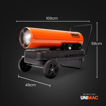 50KW Industrial Diesel Heater, 0.72m² Coverage, 56L Tank, Portable & Safe