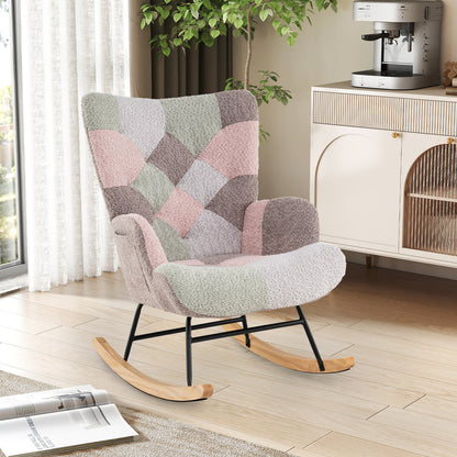 Nursery Rocking Chair Upholstered Boucle Fabric Nursing Armchair