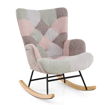 Nursery Rocking Chair Upholstered Boucle Fabric Nursing Armchair