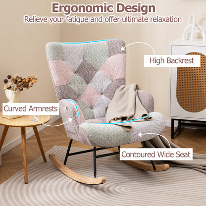 Nursery Rocking Chair Upholstered Boucle Fabric Nursing Armchair