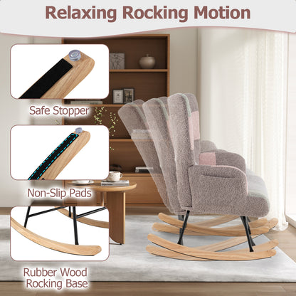 Nursery Rocking Chair Upholstered Boucle Fabric Nursing Armchair