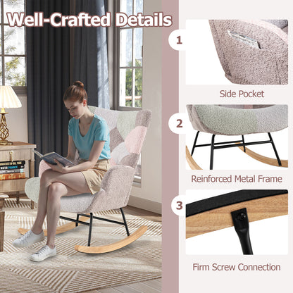 Nursery Rocking Chair Upholstered Boucle Fabric Nursing Armchair