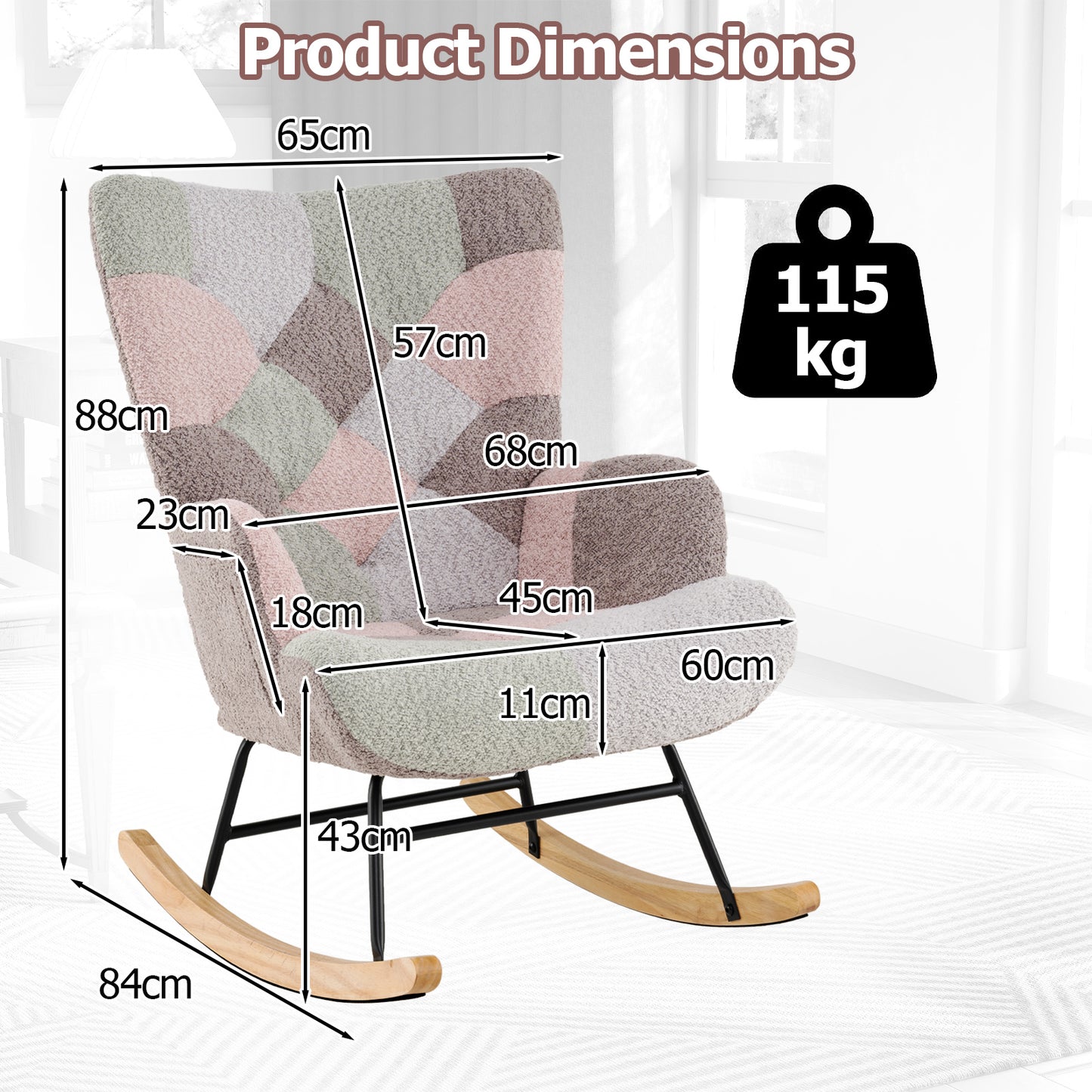 Nursery Rocking Chair Upholstered Boucle Fabric Nursing Armchair
