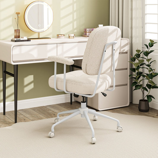 Upholstered Task Chair with Cushioned Back and Padded Armrests-Beige