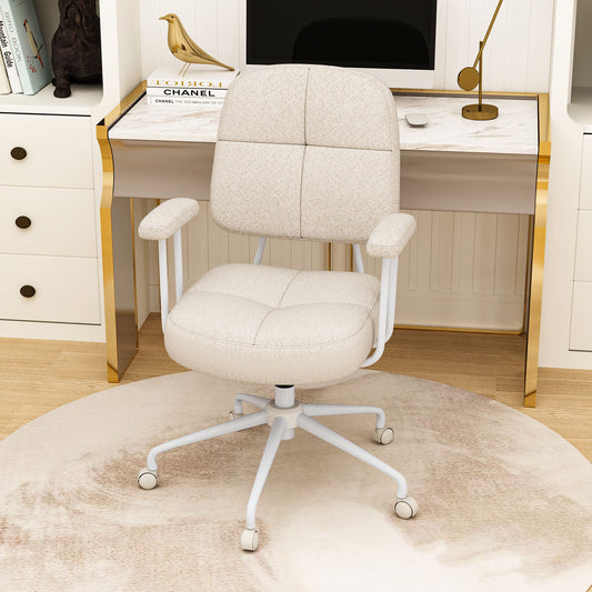 Upholstered Task Chair with Cushioned Back and Padded Armrests-Beige