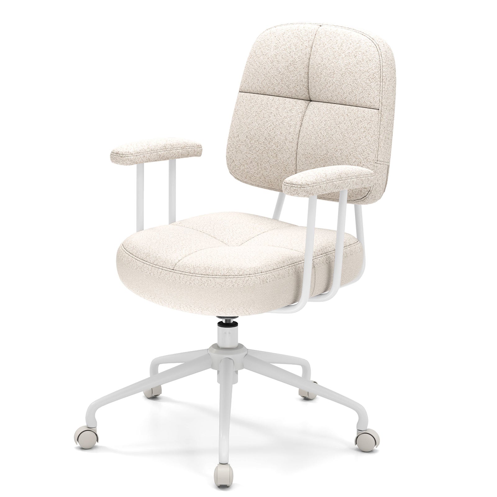 Upholstered Task Chair with Cushioned Back and Padded Armrests-Beige