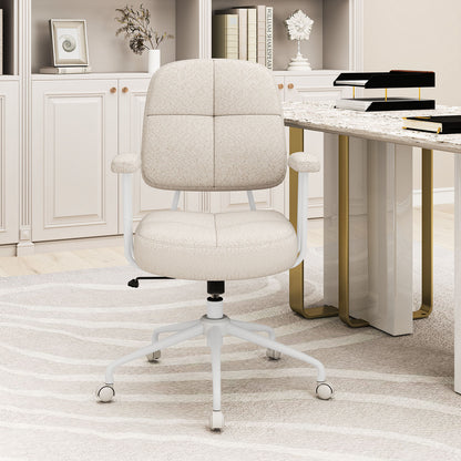 Upholstered Task Chair with Cushioned Back and Padded Armrests-Beige