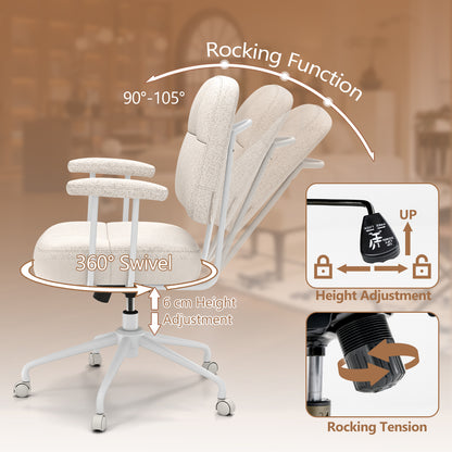 Upholstered Task Chair with Cushioned Back and Padded Armrests-Beige