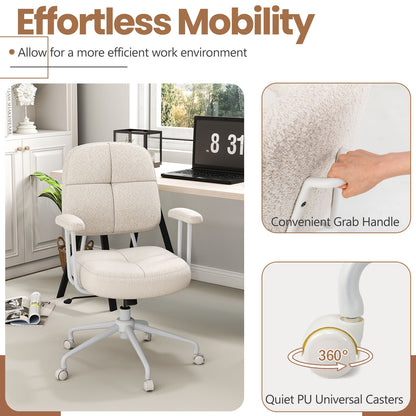 Upholstered Task Chair with Cushioned Back and Padded Armrests-Beige