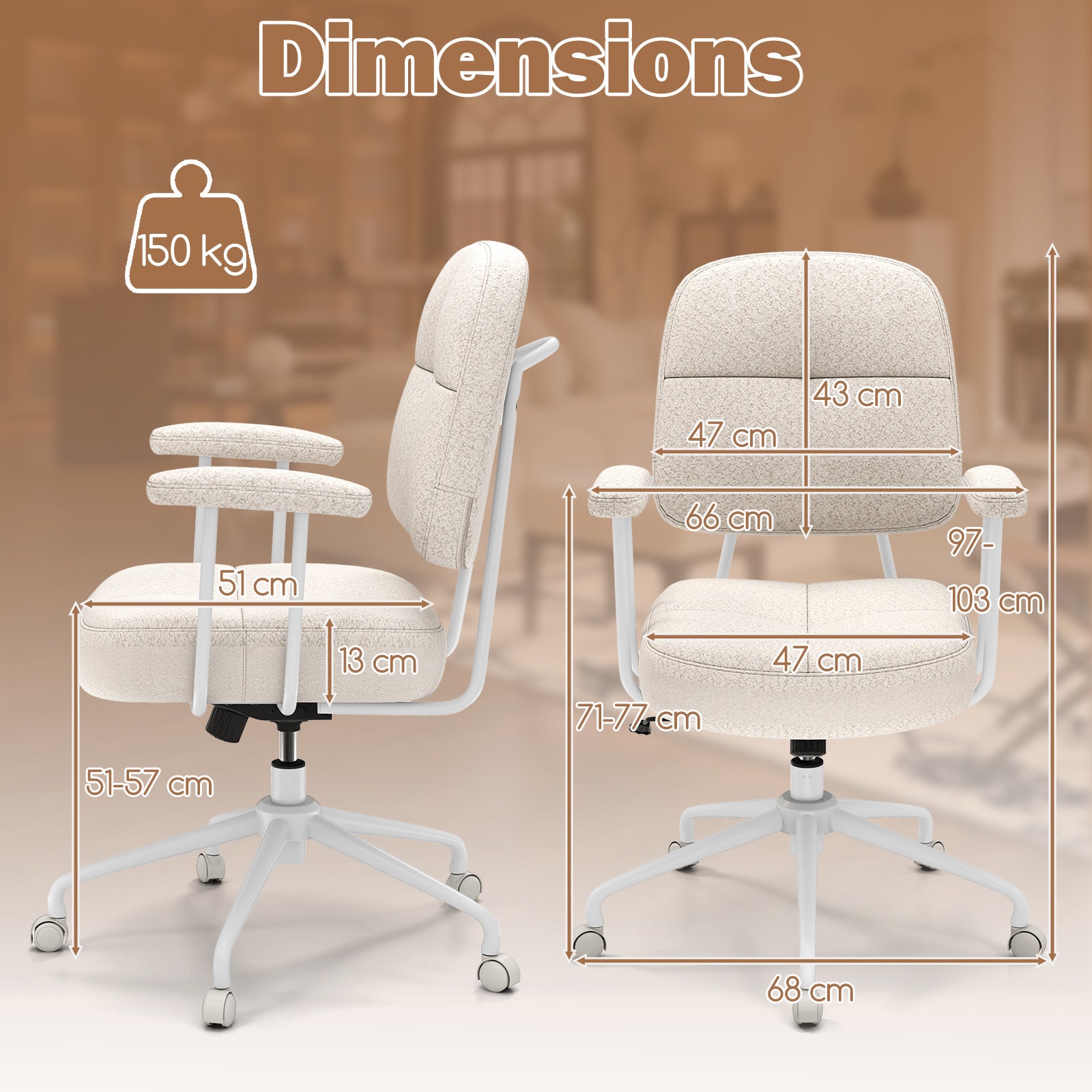 Upholstered Task Chair with Cushioned Back and Padded Armrests-Beige