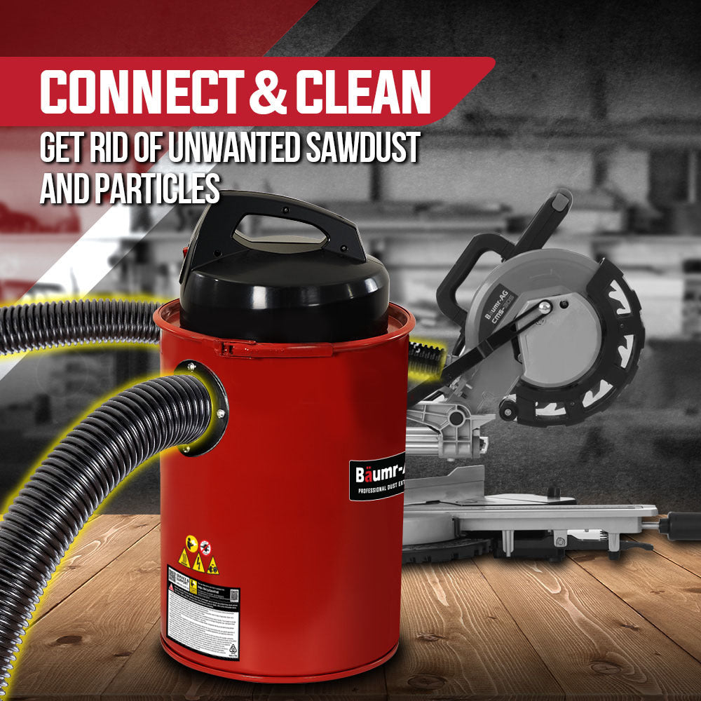 Portable 1.1 kW Dust Collector with 2m Hose and 50L Tank for Workshops