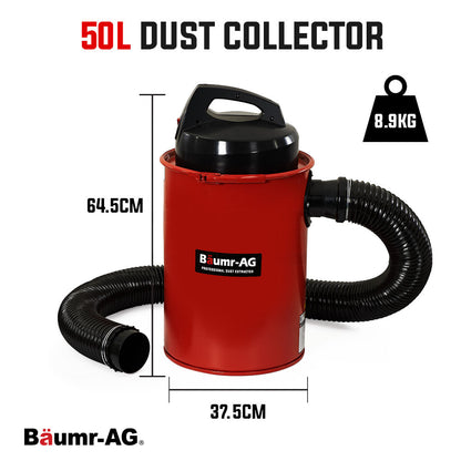 Portable 1.1 kW Dust Collector with 2m Hose and 50L Tank for Workshops