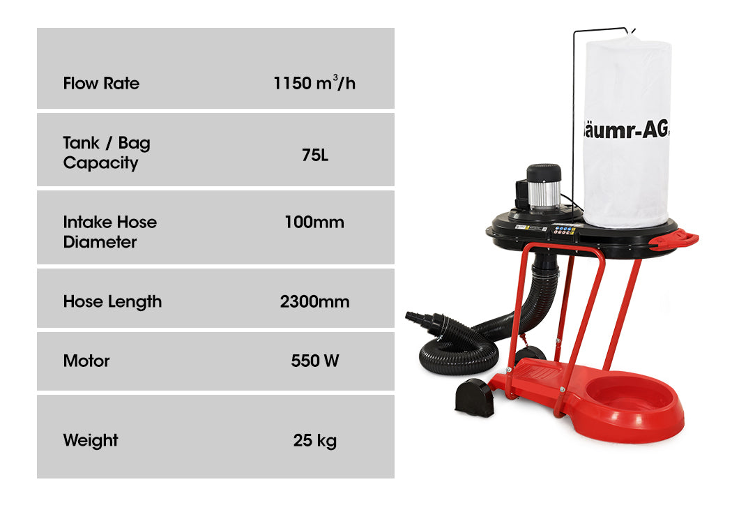 Mobile Dust Collector Cyclone System for Home Woodworking Workshop, 75L Capacity