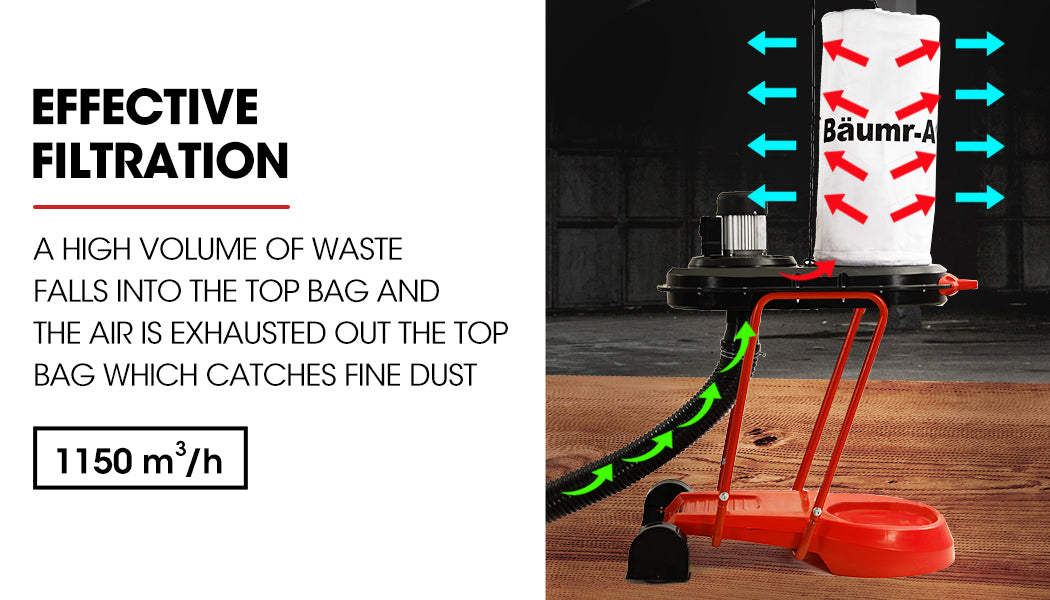 Mobile Dust Collector Cyclone System for Home Woodworking Workshop, 75L Capacity