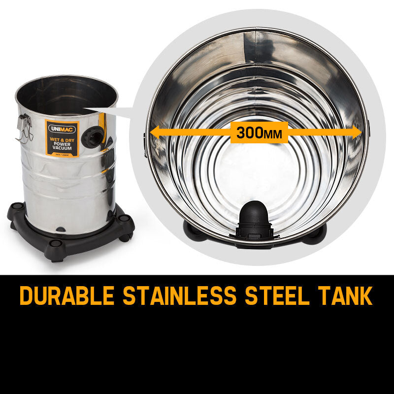 30L Stainless Steel Wet/Dry Vacuum Cleaner with 2000W Motor and Blower Function