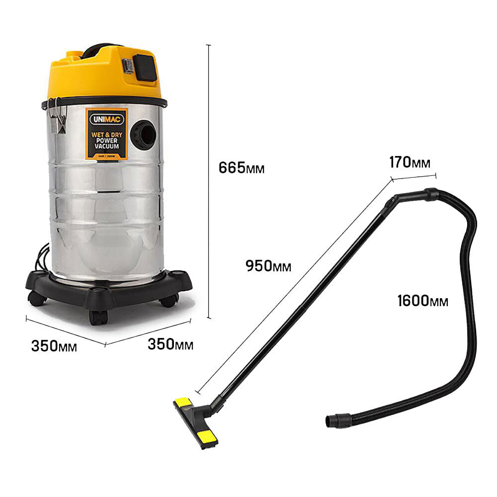 30L Stainless Steel Wet/Dry Vacuum Cleaner with 2000W Motor and Blower Function