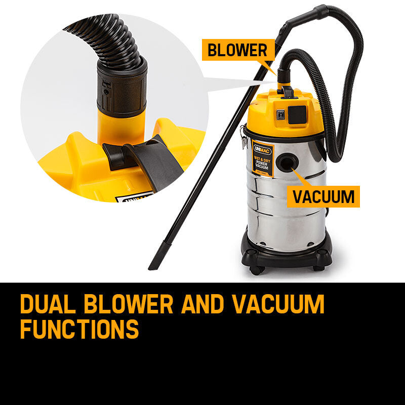 30L Stainless Steel Wet/Dry Vacuum Cleaner with 2000W Motor and Blower Function