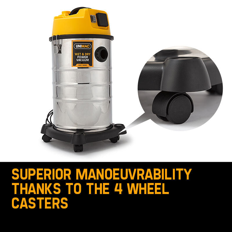 30L Stainless Steel Wet/Dry Vacuum Cleaner with 2000W Motor and Blower Function
