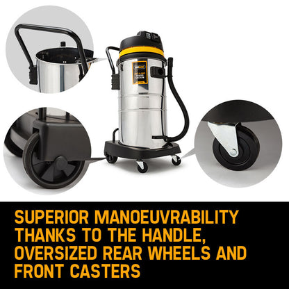 60L 2000W Stainless Steel Wet/Dry Vacuum with Tilt System and Attachments