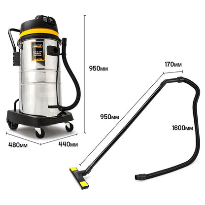 60L 2000W Stainless Steel Wet/Dry Vacuum with Tilt System and Attachments