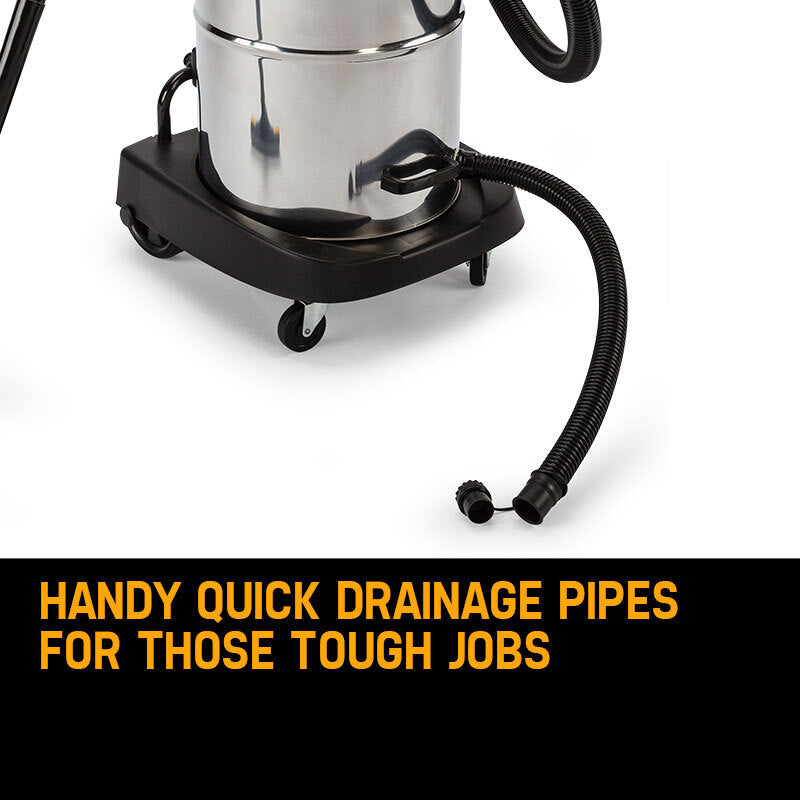 60L 2000W Stainless Steel Wet/Dry Vacuum with Tilt System and Attachments