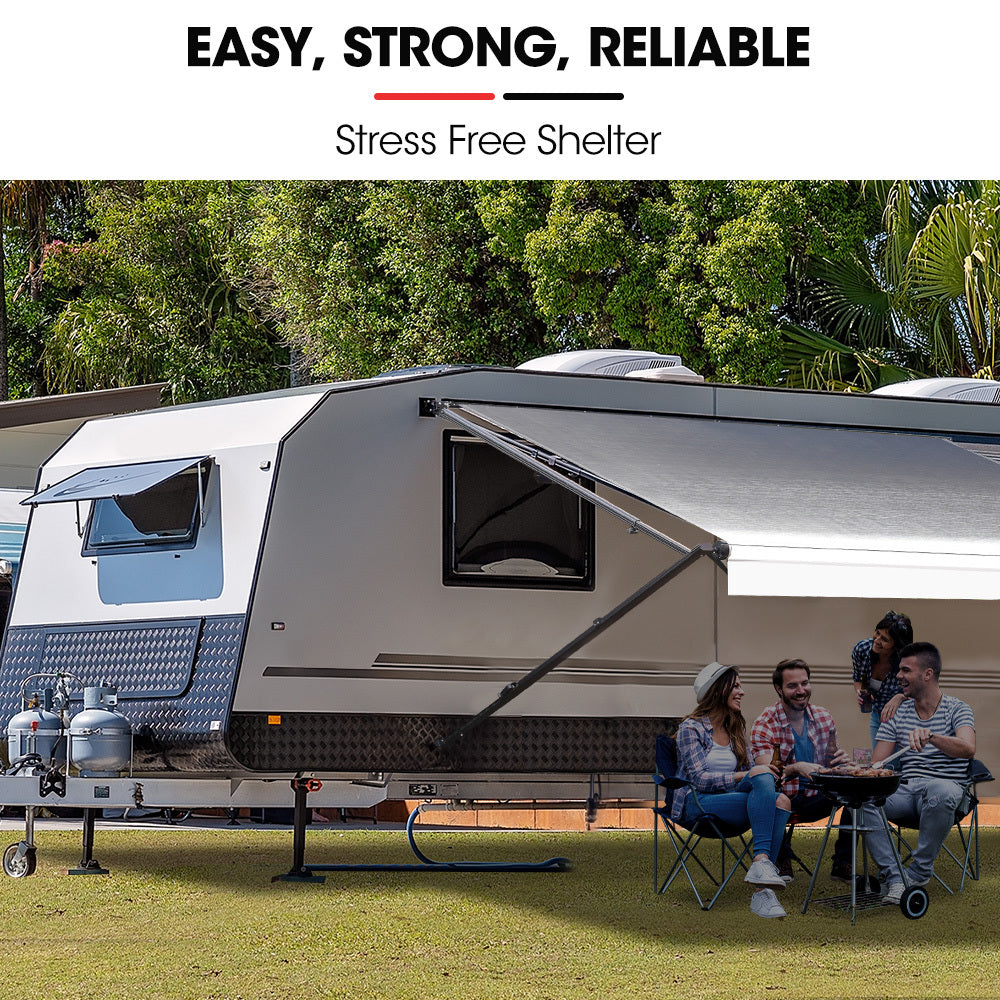 15m x 2.4m Retractable Caravan Awning, Vinyl with Aluminium Frame