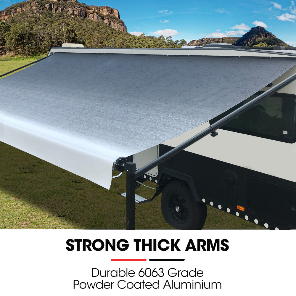 16ft x 8ft Retractable Caravan Awning, Durable Vinyl & Aluminium Frame