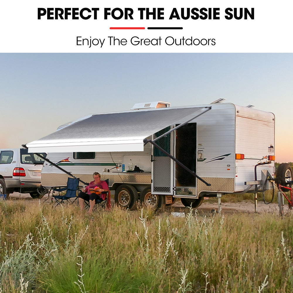 20m x 2.4m Retractable Caravan Awning, Durable Vinyl & Aluminium Frame