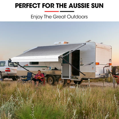 20m x 2.4m Retractable Caravan Awning, Durable Vinyl & Aluminium Frame