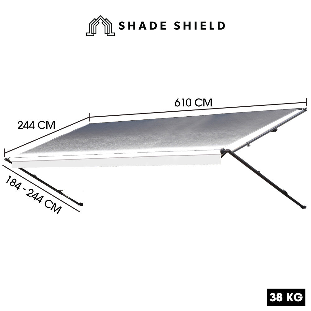 20m x 2.4m Retractable Caravan Awning, Durable Vinyl & Aluminium Frame