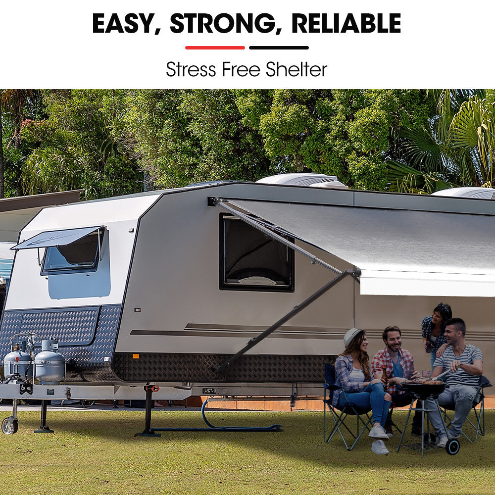 20m x 2.4m Retractable Caravan Awning, Durable Vinyl & Aluminium Frame