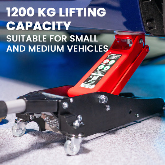 1.2 Tonne Low-Profile Hydraulic Floor Jack, Dual Pump, Quick Release Handle