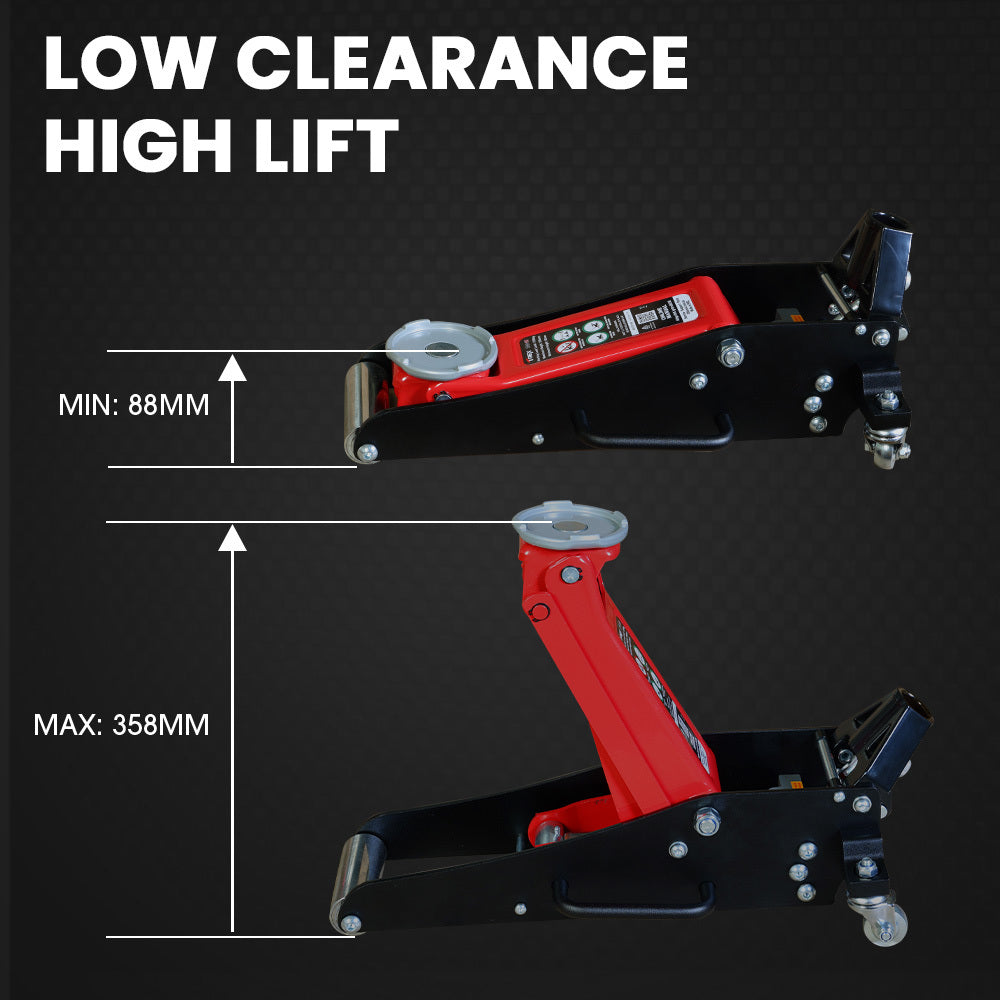 1.2 Tonne Low-Profile Hydraulic Floor Jack, Dual Pump, Quick Release Handle