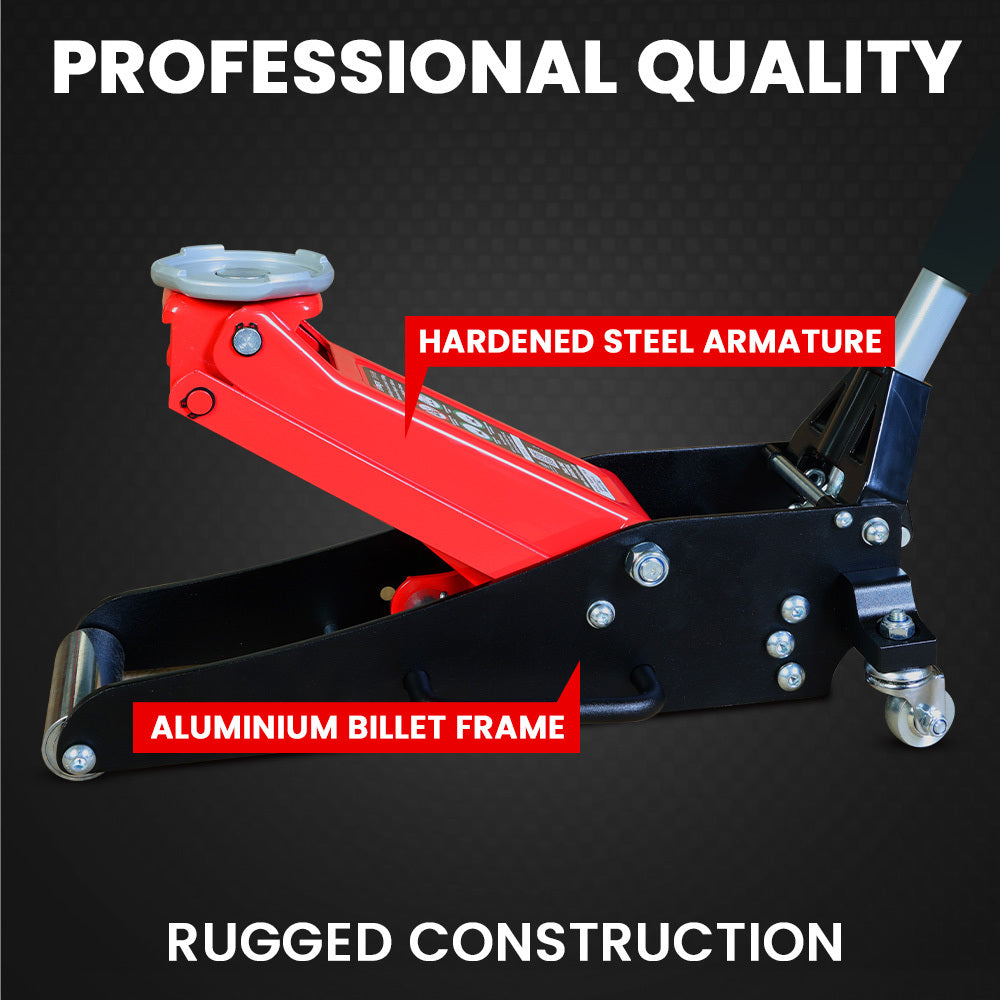 1.2 Tonne Low-Profile Hydraulic Floor Jack, Dual Pump, Quick Release Handle