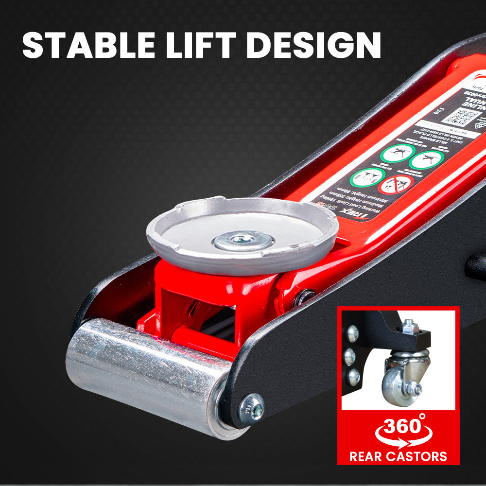 1.2 Tonne Low-Profile Hydraulic Floor Jack, Dual Pump, Quick Release Handle