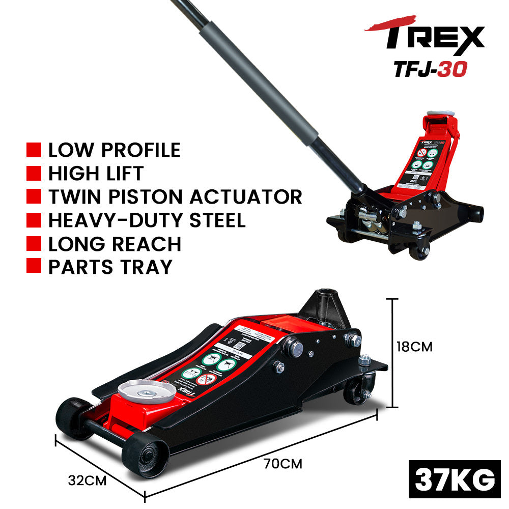3,000 kg Hydraulic Trolley Jack - Dual Pump, 0.11 to 0.51 m Lift Range