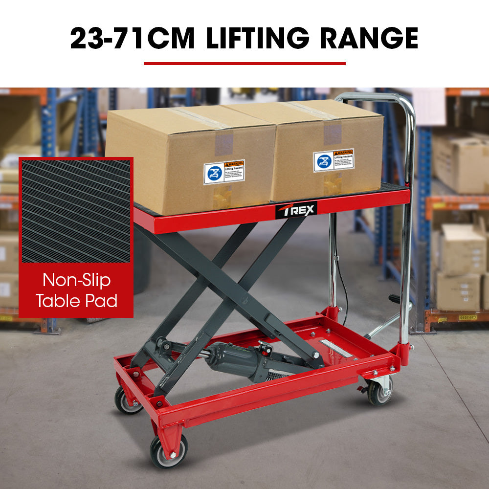 230kg Hydraulic Scissor Lift Trolley with Non-Skid Platform and Castor Locks